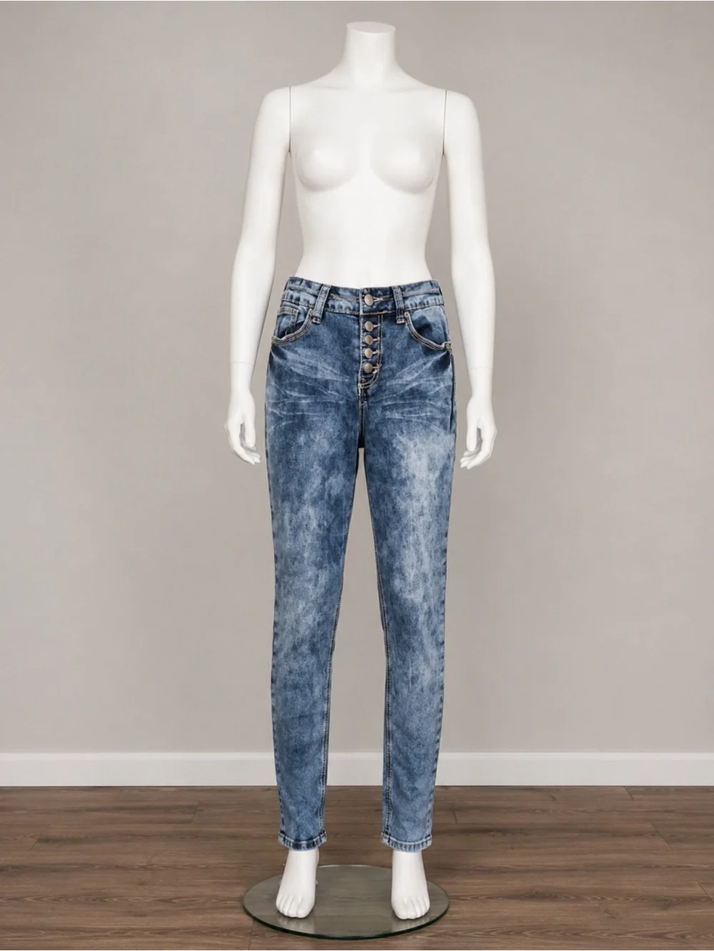 Women’s High-Rise Button-Fly Skinny Jeans in Medium Blue